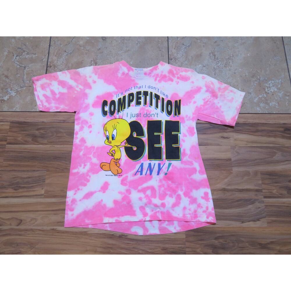 Tweety Bird T-shirt, Looney Tunes, Pink White Youth Sz 14/16 1990s